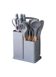 Spaceshoop Kitchen Cooking Utensils Knife Set with Block Holder Cutting Board Premium Silicone Utensils Stainless Steel Coated Knives 19 Piece Set  - Image 1