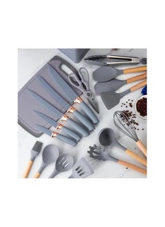 Spaceshoop Kitchen Cooking Utensils Knife Set with Block Holder Cutting Board Premium Silicone Utensils Stainless Steel Coated Knives 19 Piece Set  - Image 3