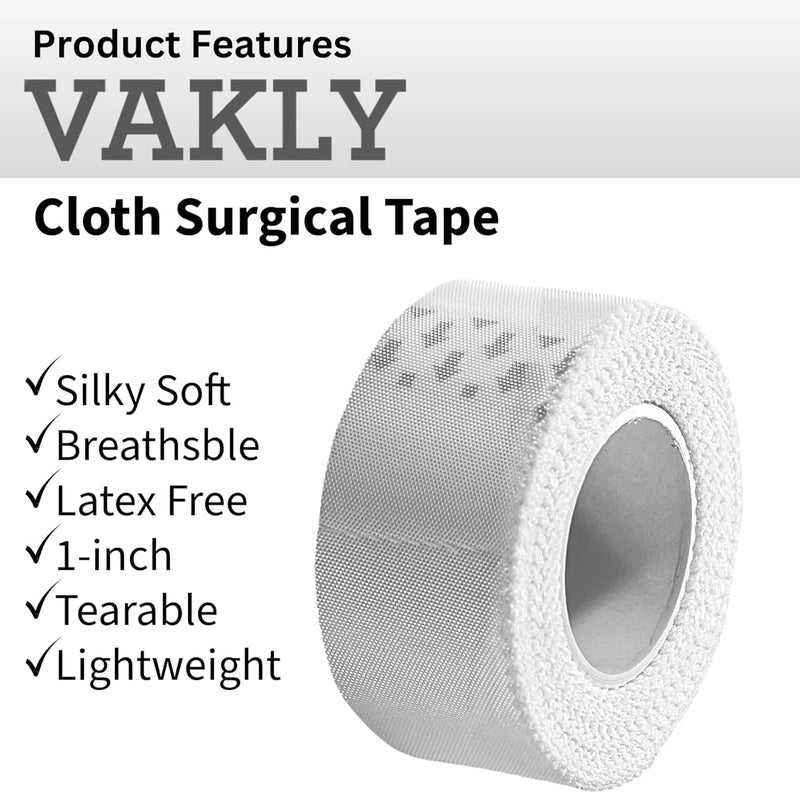 Vakly Cloth Medical First Aid Tape 1 x 10 Yards Pack of 6 Rolls Lightweight Breathable SilkLike Microporous Self Adhesive Latex Free Hypoallergenic Bandage and Wound Dressing Tape 6 - Image 2