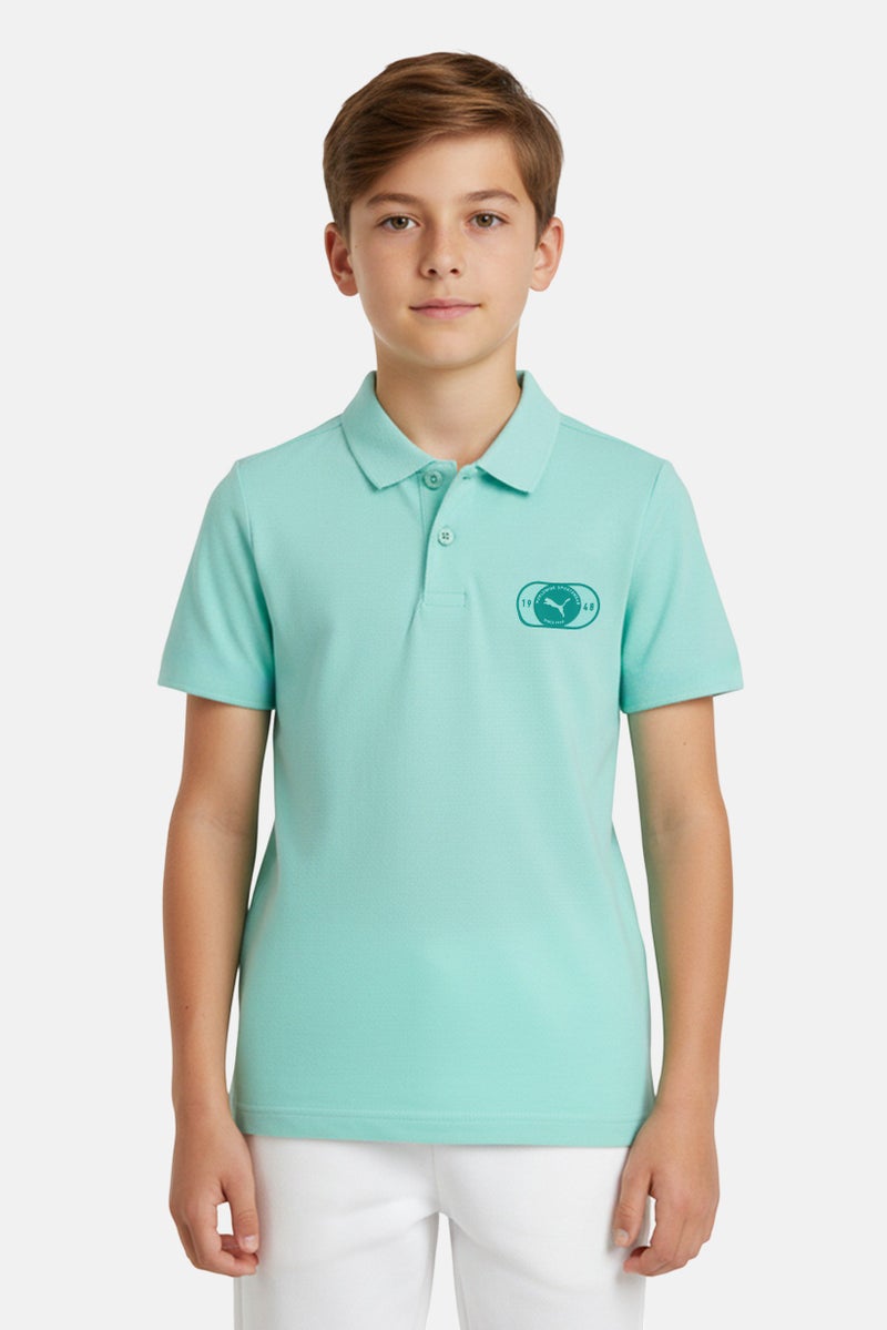 PUMA Kids Boy Brand Logo Short Sleeve Polo Shirt, Mint Green - Image 1