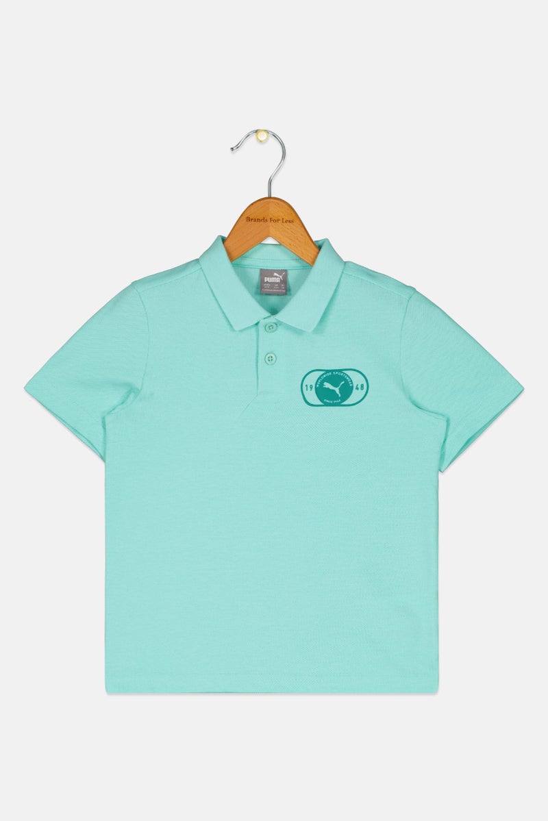 PUMA Kids Boy Brand Logo Short Sleeve Polo Shirt, Mint Green - Image 3