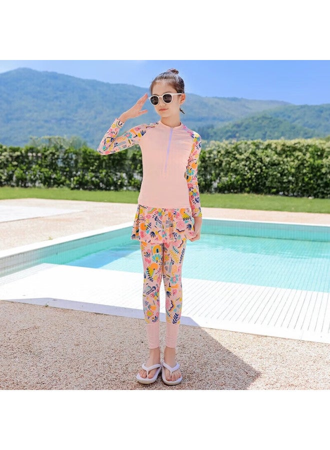 Skin-friendly Yifu Children's Swimsuit For Girls, Small To Large Sizes, Sun Protection, Snorkeling Suit, Two-piece Long Sleeve Long Pants Diving Suit, Swimwear Set - Image 5