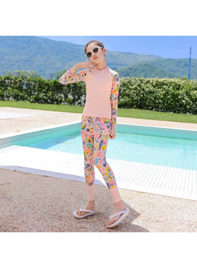 Skin-friendly Yifu Children's Swimsuit For Girls, Small To Large Sizes, Sun Protection, Snorkeling Suit, Two-piece Long Sleeve Long Pants Diving Suit, Swimwear Set - Image 2