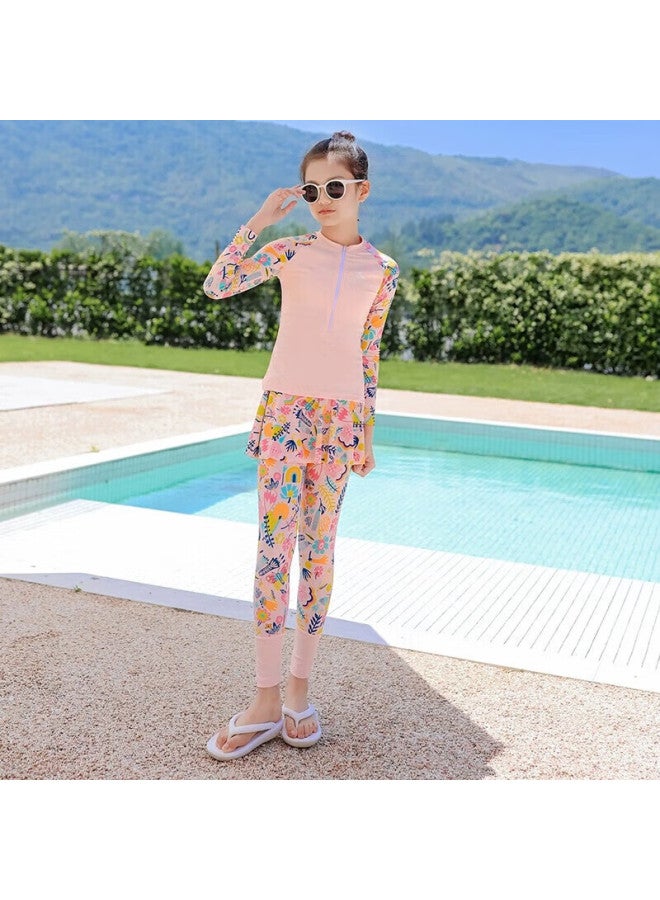 Skin-friendly Yifu Children's Swimsuit For Girls, Small To Large Sizes, Sun Protection, Snorkeling Suit, Two-piece Long Sleeve Long Pants Diving Suit, Swimwear Set - Image 3