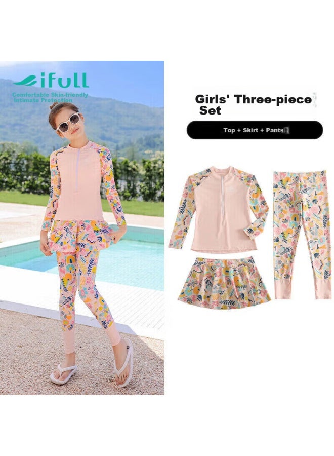 Skin-friendly Yifu Children's Swimsuit For Girls, Small To Large Sizes, Sun Protection, Snorkeling Suit, Two-piece Long Sleeve Long Pants Diving Suit, Swimwear Set - Image 1