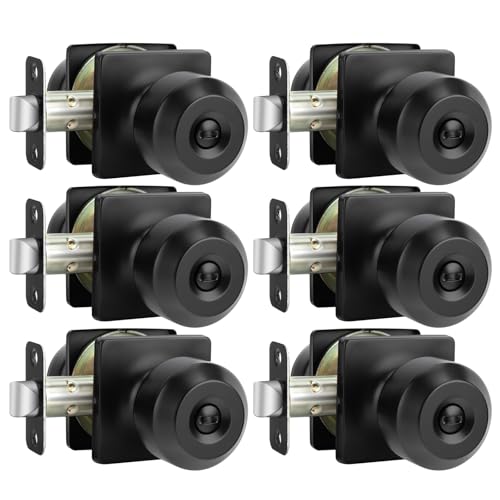 Haidms 6 Pack Matte Black Door Knobs Interior, Privacy Interior Door Knob for Bedroom or Bathroom Classic Black Round Doorknobs Hardware(Square Panel Interior Door Konbs) - Image 1