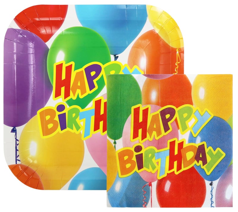 Iconikal 100 Piece Happy Birthday Party Pack  40 Plates and 60 Napkins  Dinner Size Paper Disposable - Image 1