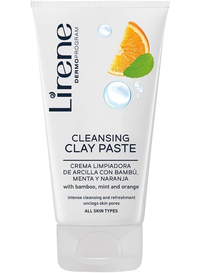 LIRENE معجون الطين المنظف لتنظيف مكثف وانتعاش | غني بالخيزران والنعناع والبرتقال | يفتح مسام البشرة | لجميع أنواع البشرة | 150 مل