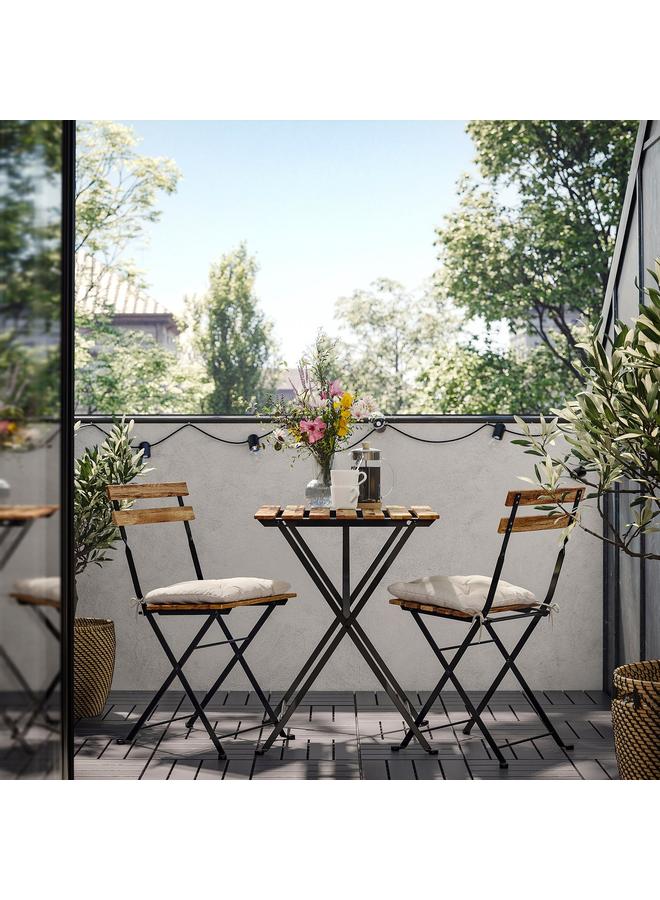 Zaboon Table+2 Chairs, Outdoor, Black/Light Brown Stained Foldable/Foldable Kuddarna Light Grey-Beige, 55X54 Cm - Image 5