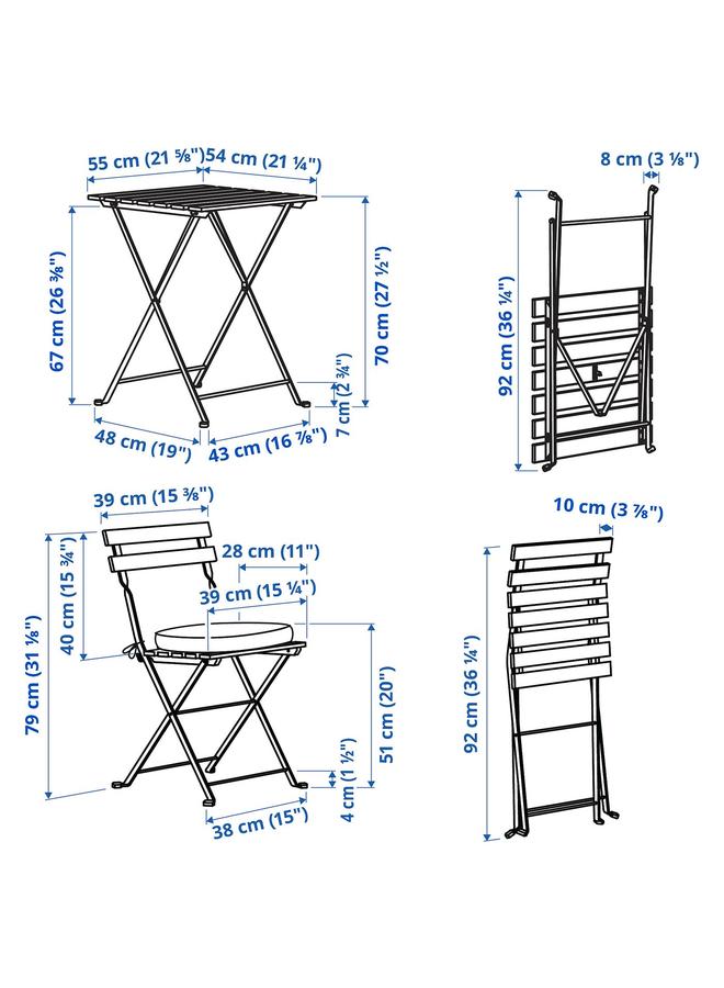 Zaboon Table+2 Chairs, Outdoor, Black/Light Brown Stained Foldable/Foldable Kuddarna Light Grey-Beige, 55X54 Cm - Image 4
