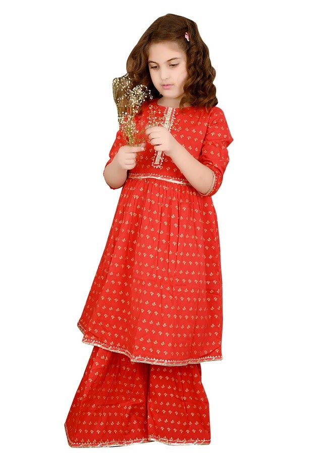 LILPICKS طقم شارة بيلوم مطبوع بالكامل للفتيات (أحمر) (مقاس 12-13 سنة) - Image 1