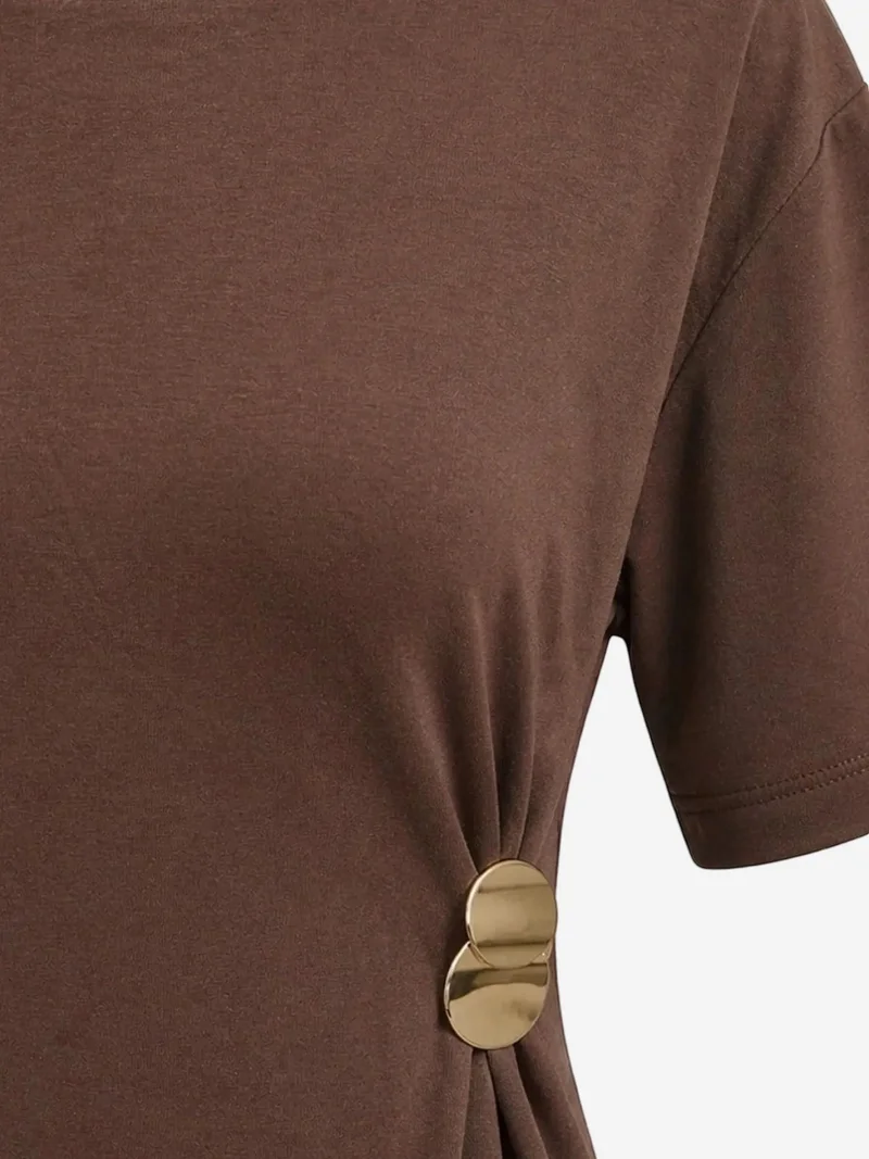 ميكسراي MIXRAY Crew Neck Mini T-Shirt Dress with Stone Accessory