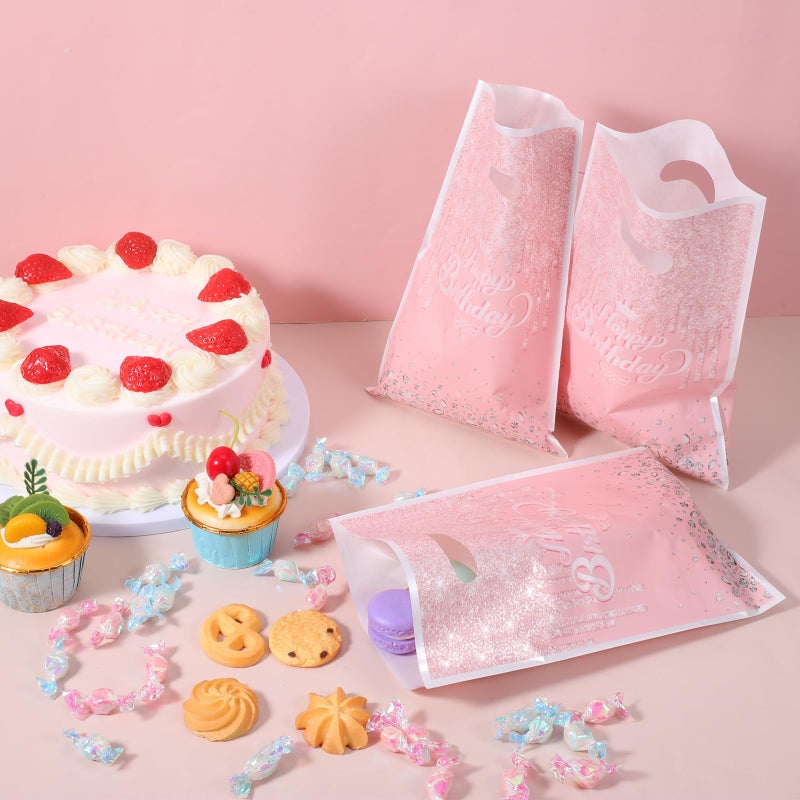 Bruislard 30 Pcs Glitter Diamond Goodie Bag with Handles Happy Birthday Candy Bags Pink Rose Gold Gift Bags Birthday Party Favor Bag for Women Girls Party Decor Supplies - Image 3