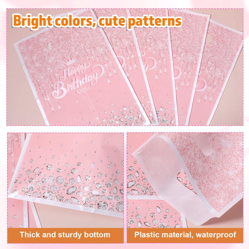 Bruislard 30 Pcs Glitter Diamond Goodie Bag with Handles Happy Birthday Candy Bags Pink Rose Gold Gift Bags Birthday Party Favor Bag for Women Girls Party Decor Supplies - Image 5