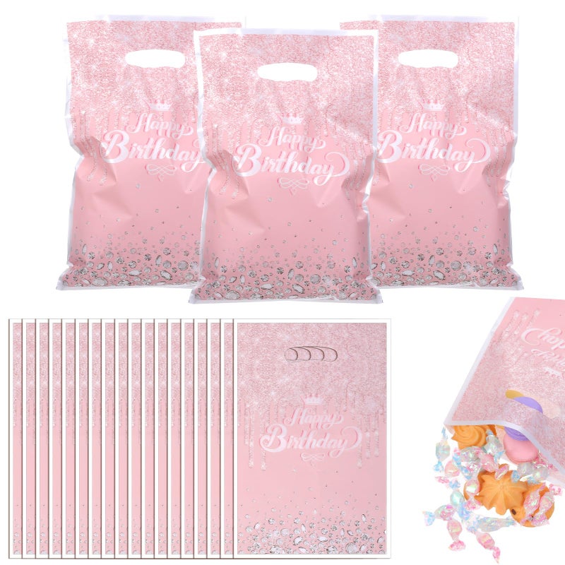 Bruislard 30 Pcs Glitter Diamond Goodie Bag with Handles Happy Birthday Candy Bags Pink Rose Gold Gift Bags Birthday Party Favor Bag for Women Girls Party Decor Supplies - Image 1