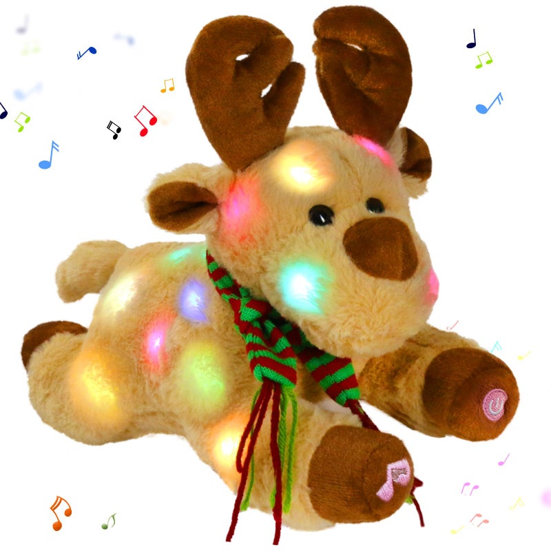 Glow Guards Christmas Reindeer Stuffed Animal Light up Music 15 Night Light LED Glowing Singing Elk Plush Toy Decoration Birthday for Toddler Kids Boys Girls Brown - Image 2