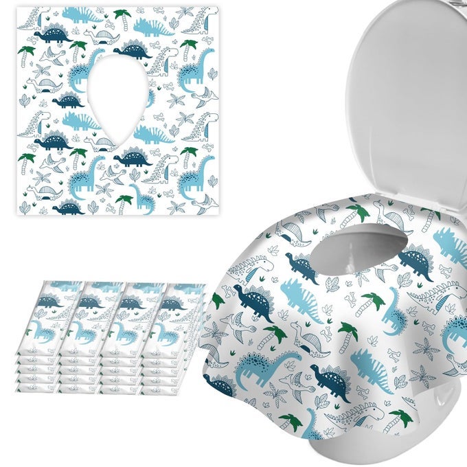 20 PACK TOILET SEAT COVERS DISPOSABLE FOR BATHROOM EXTRA LARGE XL SIZE WATERPROOF COVERS FOR TODDLER POTTY TRAINING INDIVIDUALLY WRAPPED PORTABLE FOR ADULTS KIDS TRAVEL TRIP AIRPLANE DINOSAUR