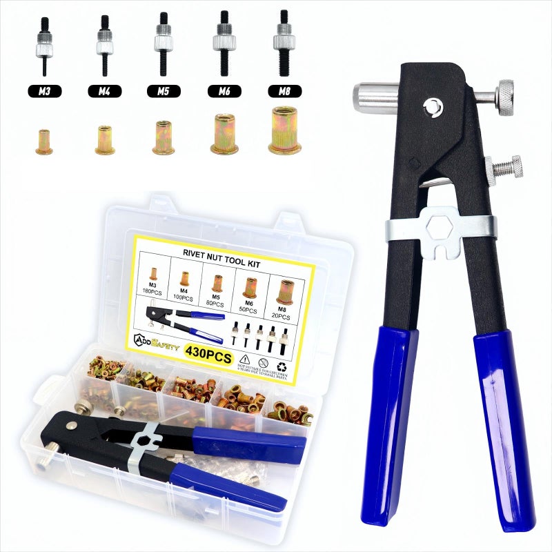 AddSafety Rivet Nut Tool Kit,430PCS Zinc Plated Carbon Steel Metric Rivet Nut Combination M3/M4/M5/M6/M8,Suitable for Home Furnishings, Furniture, Decoration, etc - Image 1