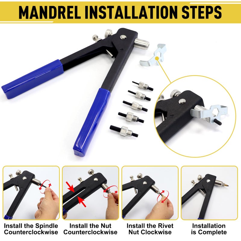 AddSafety Rivet Nut Tool Kit,430PCS Zinc Plated Carbon Steel Metric Rivet Nut Combination M3/M4/M5/M6/M8,Suitable for Home Furnishings, Furniture, Decoration, etc - Image 4