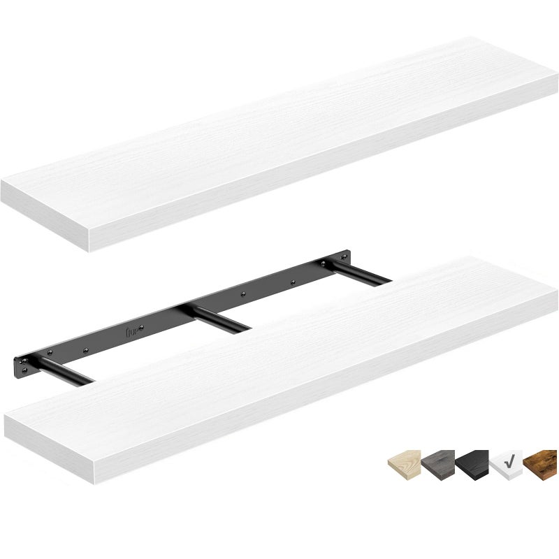 QEEIG Bathroom Shelves 36 inches Long Floating Shelf for Wall 36 x 9 inch Set of 2 White 00890W