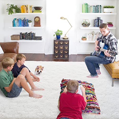 ISEAU 4x6 Area Rug for Living Room, Cream White Rugs for Bedroom, Kitchen, Soft Shaggy Carpets, Fluffy and Machine Washable Mats, Under Bed, On Nursery Floors Mat, Boys, Girls Room Carpet Decor - Image 4