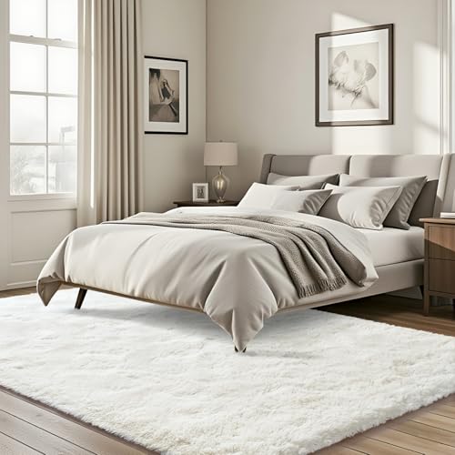 ISEAU 4x6 Area Rug for Living Room, Cream White Rugs for Bedroom, Kitchen, Soft Shaggy Carpets, Fluffy and Machine Washable Mats, Under Bed, On Nursery Floors Mat, Boys, Girls Room Carpet Decor - Image 3