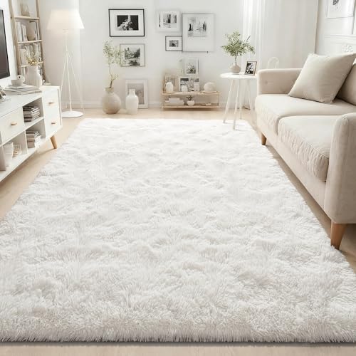 ISEAU 4x6 Area Rug for Living Room, Cream White Rugs for Bedroom, Kitchen, Soft Shaggy Carpets, Fluffy and Machine Washable Mats, Under Bed, On Nursery Floors Mat, Boys, Girls Room Carpet Decor - Image 2