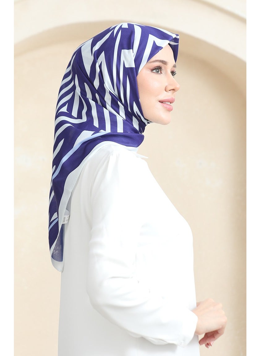 Sefa Merve Soft Cotton Scarf 19092-04 Navy Blue Ecru  - Image 2
