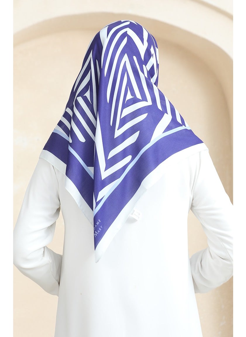 Sefa Merve Soft Cotton Scarf 19092-04 Navy Blue Ecru  - Image 3