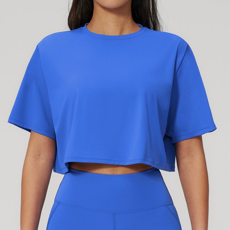 Women's Loose Fit Yoga T-Shirt Short Sleeve Crop Top Round Neck Breathable Athletic Running Gym Top