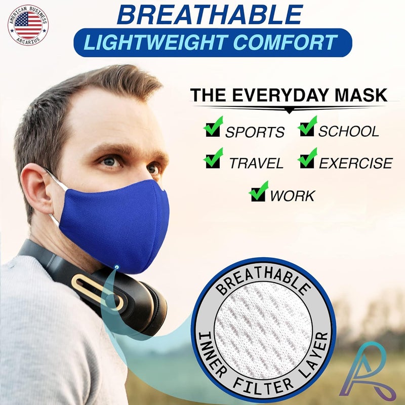 Arcarius Breathable Sports Face Mask – Moisture Wicking Gym & Travel Fit (3-Pack) - Image 3