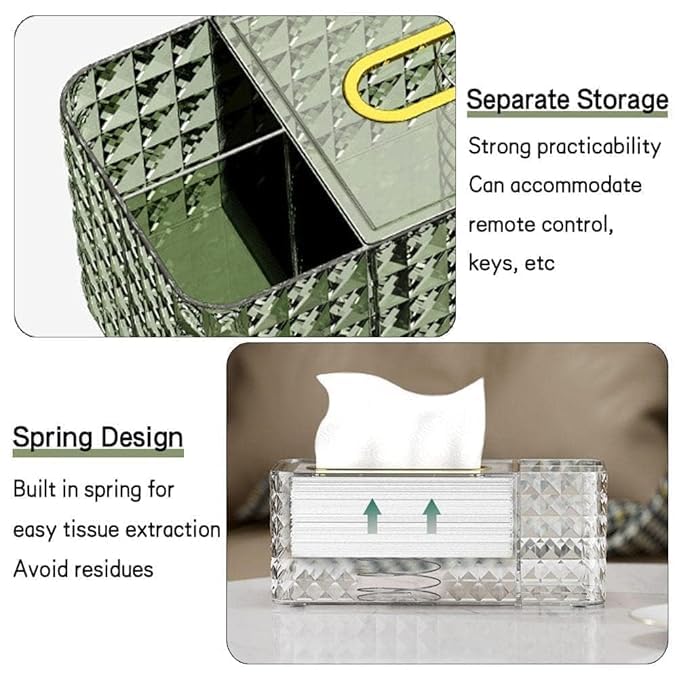 VIDORA Luxury Tissue Box Holder Diamond Tissue Box Multi Functional Paper Box Cover Tissue Box Holder with 2 Compartment for Makeup Brush and Accessory Organizer (Multicolor) - Image 2