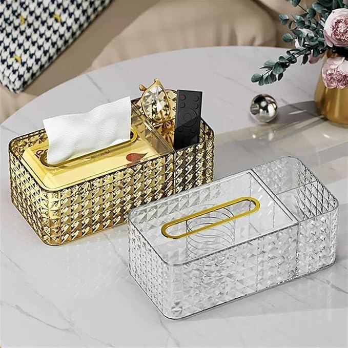 VIDORA Luxury Tissue Box Holder Diamond Tissue Box Multi Functional Paper Box Cover Tissue Box Holder with 2 Compartment for Makeup Brush and Accessory Organizer (Multicolor) - Image 3