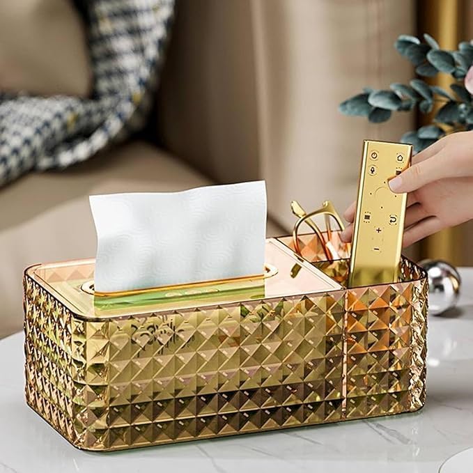 VIDORA Luxury Tissue Box Holder Diamond Tissue Box Multi Functional Paper Box Cover Tissue Box Holder with 2 Compartment for Makeup Brush and Accessory Organizer (Multicolor) - Image 1