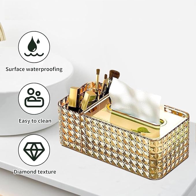 VIDORA Luxury Tissue Box Holder Diamond Tissue Box Multi Functional Paper Box Cover Tissue Box Holder with 2 Compartment for Makeup Brush and Accessory Organizer (Multicolor) - Image 4