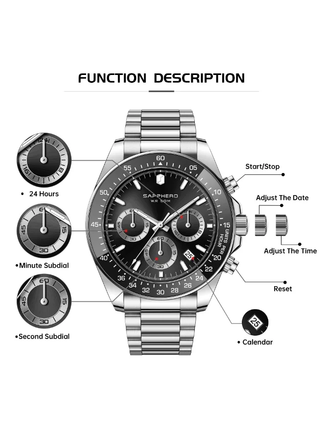 Sapphero  SAPPHERO Mens Watches Analog Quartz Chronograph Stainless Steel Watches for Men 50M Waterproof Men's Wrist Watches with Calendar Luxury Business Work Casual Watch Elegant Gifts for Mens for Men | Best Price UAE