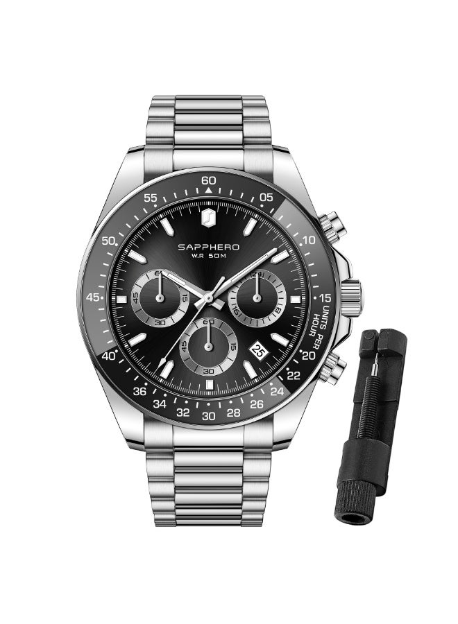 SAPPHERO Mens Watches Analog Quartz Chronograph Stainless Steel Watches for Men 50M Waterproof Men's Wrist Watches with Calendar Luxury Business Work Casual Watch Elegant Gifts for Men - Image 2