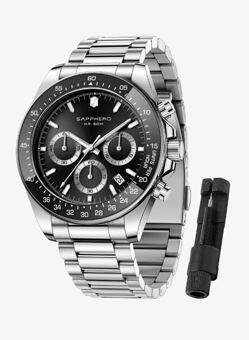 Sapphero SAPPHERO Mens Watches Analog Quartz Chronograph Stainless Steel Watches for Men 50M Waterproof Men's Wrist Watches with Calendar Luxury Business Work Casual Watch Elegant Gifts for Mens
