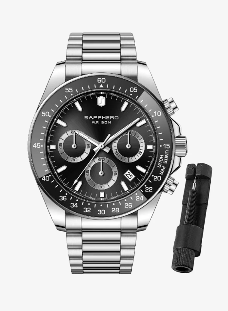 Sapphero SAPPHERO Mens Watches Analog Quartz Chronograph Stainless Steel Watches for Men 50M Waterproof Men's Wrist Watches with Calendar Luxury Business Work Casual Watch Elegant Gifts for Mens