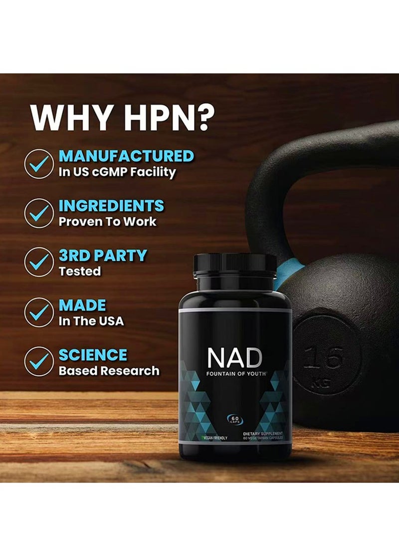 HPN Supplements NAD NAD Booster  Value Size 2 Month Supply  Clinically Proven  Independently Tested  Metabolic Repair  312 mg per Serving  120 Capsules