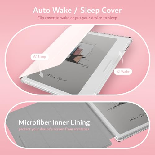 TUDIA SKN FLIP Designed for Onyx Boox Go 7 / Go Color 7 Case (Gen 1 & 2, 2024/2025) – [Enhanced Auto Wake/Sleep Function] Slim Shockproof Trifold 7" Cover with Transparent TPU Back (Pink) - Image 4