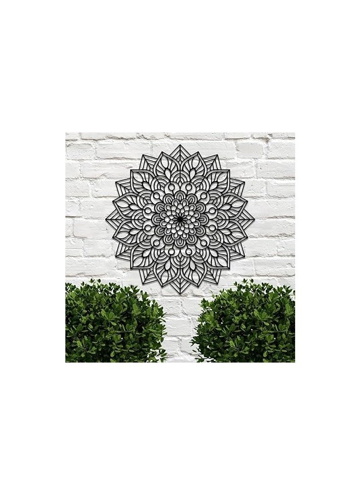 MIRFA Wooden Wall Art With Self Adhesive Base - Black (Mandala Flower)  - Image 4