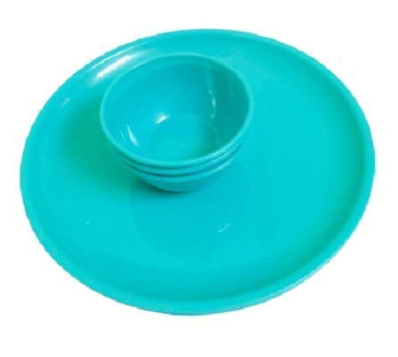 Everbuy Microwave Safe Polypropylene12 Pcs Dinner Set Round 6 Dinner Plates & 6 Bowls. (Green) - Image 3