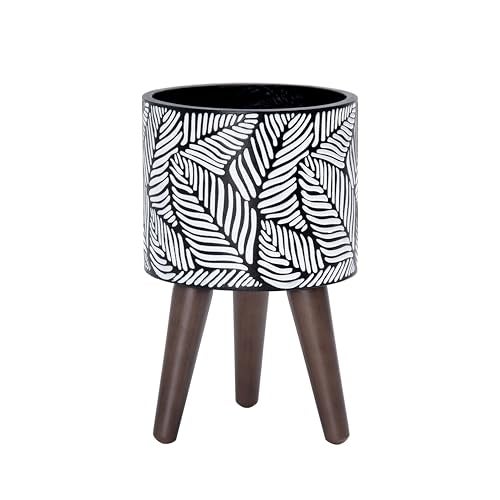 D'vine Dev 8 Inch Planter Pot with Stand, Mid-Century Tall Plant Pot with Legs for Indoor Plants, Small, White/Grey, 88-L-A-7 - Image 1