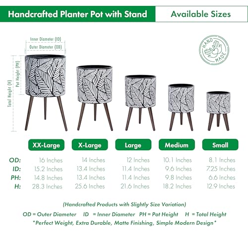 D'vine Dev 8 Inch Planter Pot with Stand, Mid-Century Tall Plant Pot with Legs for Indoor Plants, Small, White/Grey, 88-L-A-7 - Image 3