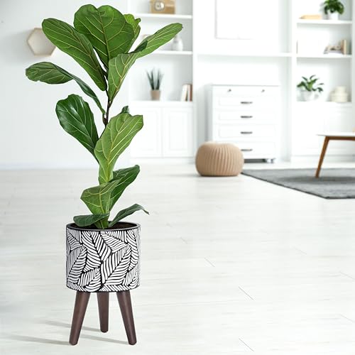 D'vine Dev 8 Inch Planter Pot with Stand, Mid-Century Tall Plant Pot with Legs for Indoor Plants, Small, White/Grey, 88-L-A-7 - Image 5