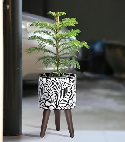D'vine Dev 8 Inch Planter Pot with Stand, Mid-Century Tall Plant Pot with Legs for Indoor Plants, Small, White/Grey, 88-L-A-7 - Image 2