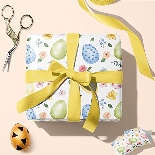 ZINTBIAL Easter Wrapping Paper for Kids Adults - Holiday Gift Wrap with Watercolor Egg, Rabbit, Rainbow Plaid and Happy Easter Letters Designs - 20 x 29 Inches per Sheet (8 Sheets 33 sq. ft.) - Image 4