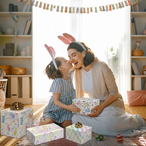 ZINTBIAL Easter Wrapping Paper for Kids Adults - Holiday Gift Wrap with Watercolor Egg, Rabbit, Rainbow Plaid and Happy Easter Letters Designs - 20 x 29 Inches per Sheet (8 Sheets 33 sq. ft.) - Image 2