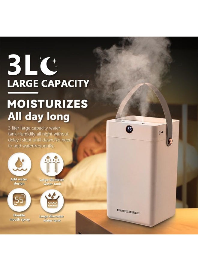 Arabest - Portable Air Humidifiers, USB Rechargeable Digital Display Humidifier, Dual Nozzles, Large Mist Volume, Silent Design, Suitable for Bedroom and Office, 3L Large Capacity (White) - Image 1
